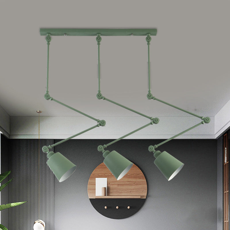 Green/Black Bell Cluster Pendant Light Nordic 3 Heads Metal Hanging Lamp Kit with Adjustable Arm