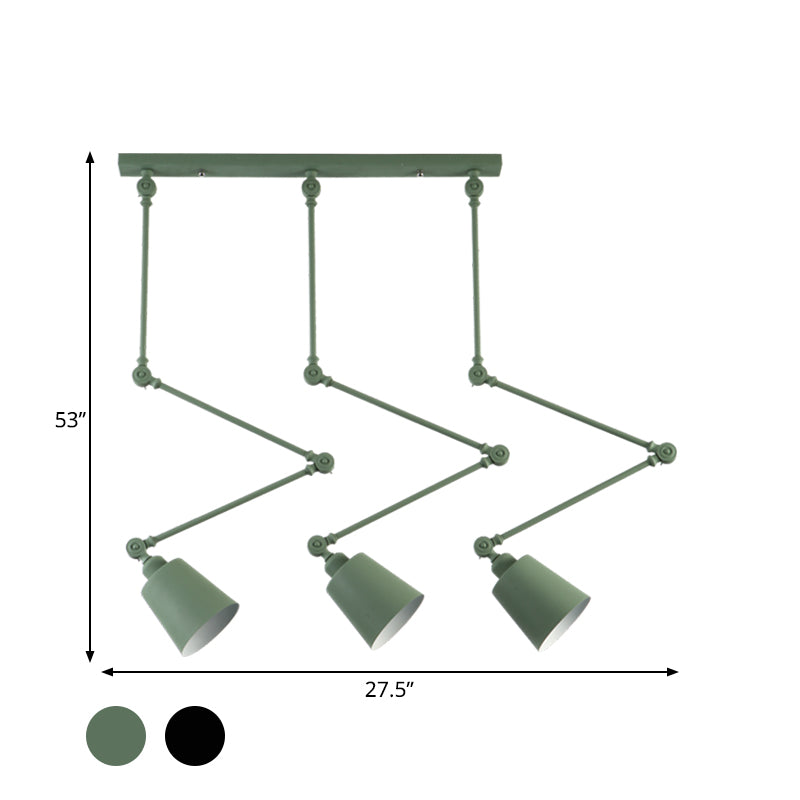 Green/Black Bell Cluster Pendant Light Nordic 3 Heads Metal Hanging Lamp Kit with Adjustable Arm