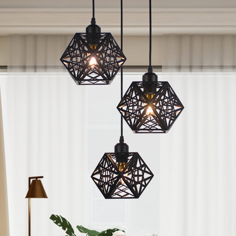 Moderne Neuheit Schneeflocke Käfig Anhänger Iron 3 Lichter Hotel Multi -Light Deckenlicht in Weiß/Schwarz