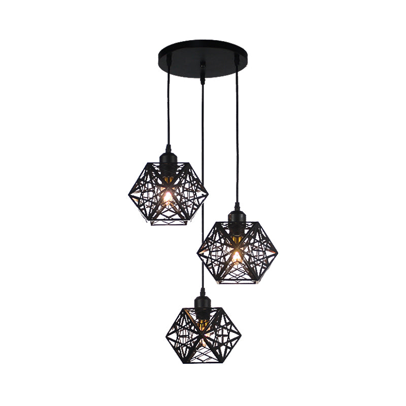 Moderne Neuheit Schneeflocke Käfig Anhänger Iron 3 Lichter Hotel Multi -Light Deckenlicht in Weiß/Schwarz