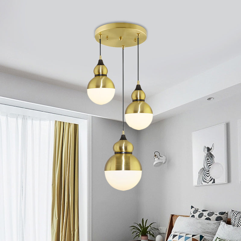 Dinette zucca Dinette Multi-Light Cream Matte Glass 3 Bulbi Modernismo Ampiccante Luce in ottone