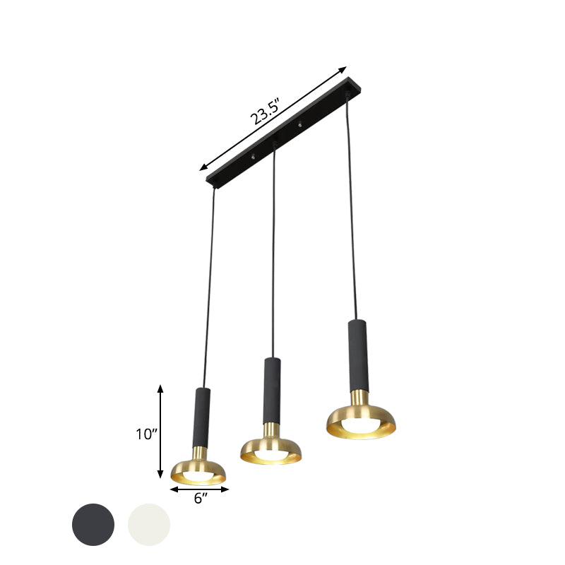 Mid Century Torch Multi-Pendant Metal 3-Light Kitchen Bar Suspension Light in White/Black-Gold