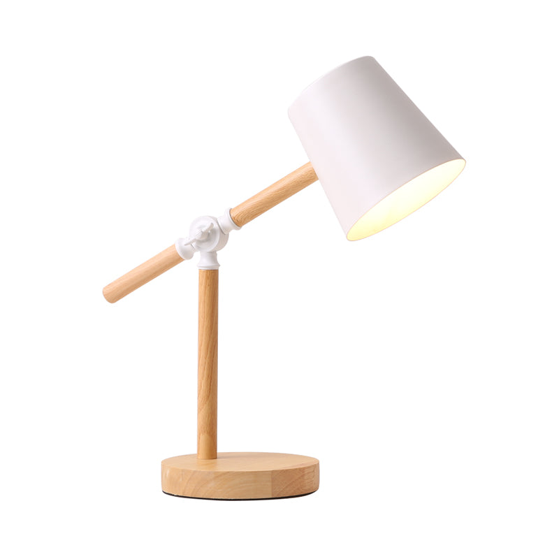 Holzschwung Arm Tischlampe Nordic 1 helles Nachttischlicht mit Fassschatten in Schwarz/Weiß/Rosa