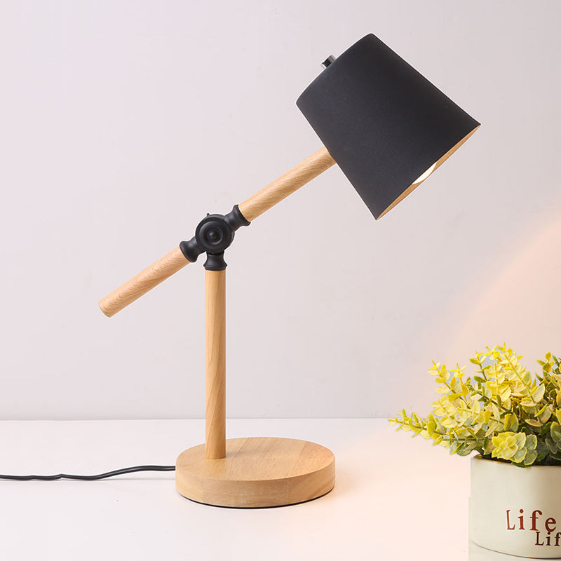 Holzschwung Arm Tischlampe Nordic 1 helles Nachttischlicht mit Fassschatten in Schwarz/Weiß/Rosa