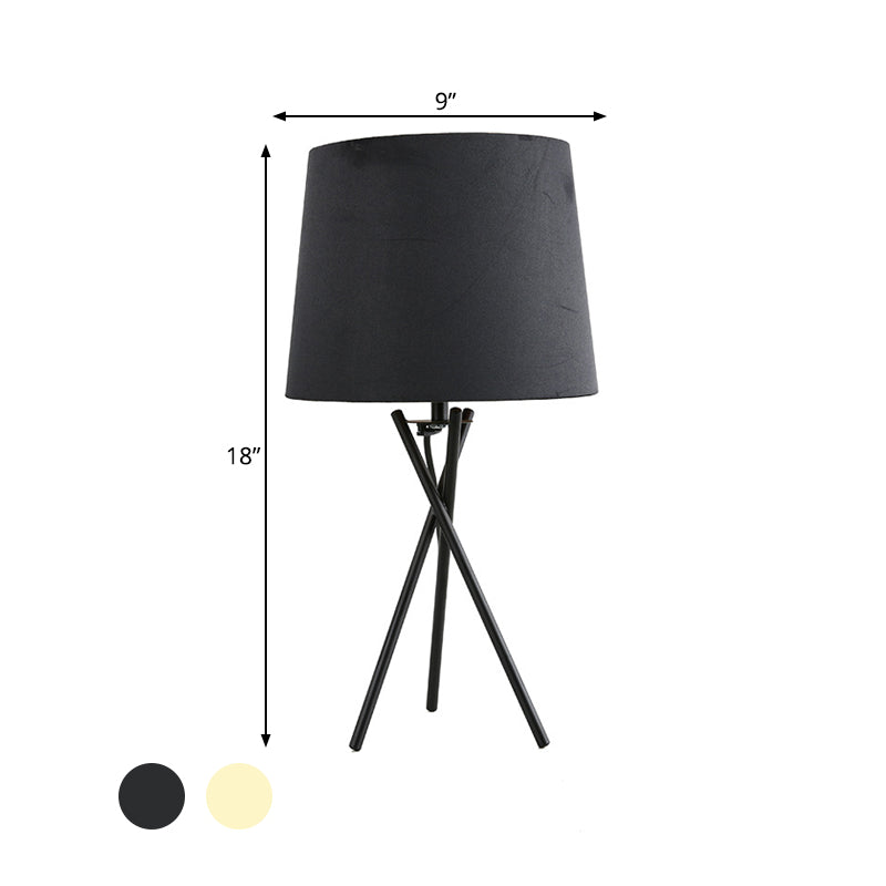 Drum Fabric Night Lighting minimalistische Neuheit 1-Licht Schwarz/Weiß-Tischlampe mit Kreuzbeindesign