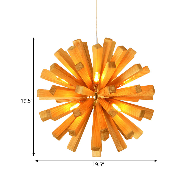 Starburst Ceiling Pendant Asian Creative Wood 1 Bulb Restaurant Hanging Light Fixture