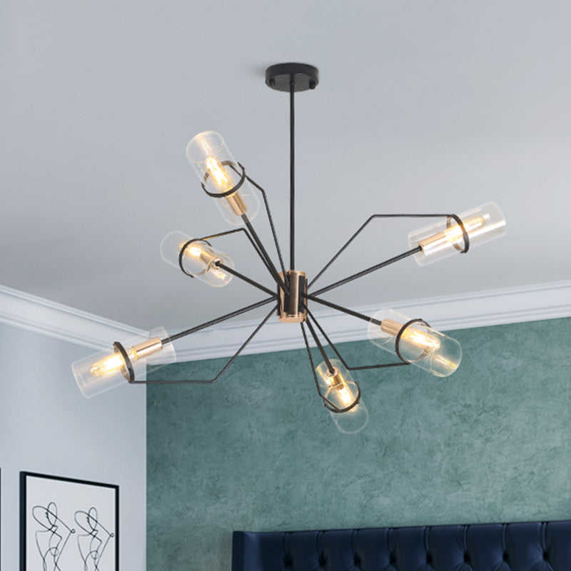 Sputnik Clear/Smoke Glass Chandelier Industrial 3/6 Heads Bedroom Hanging Light Fixture in Black