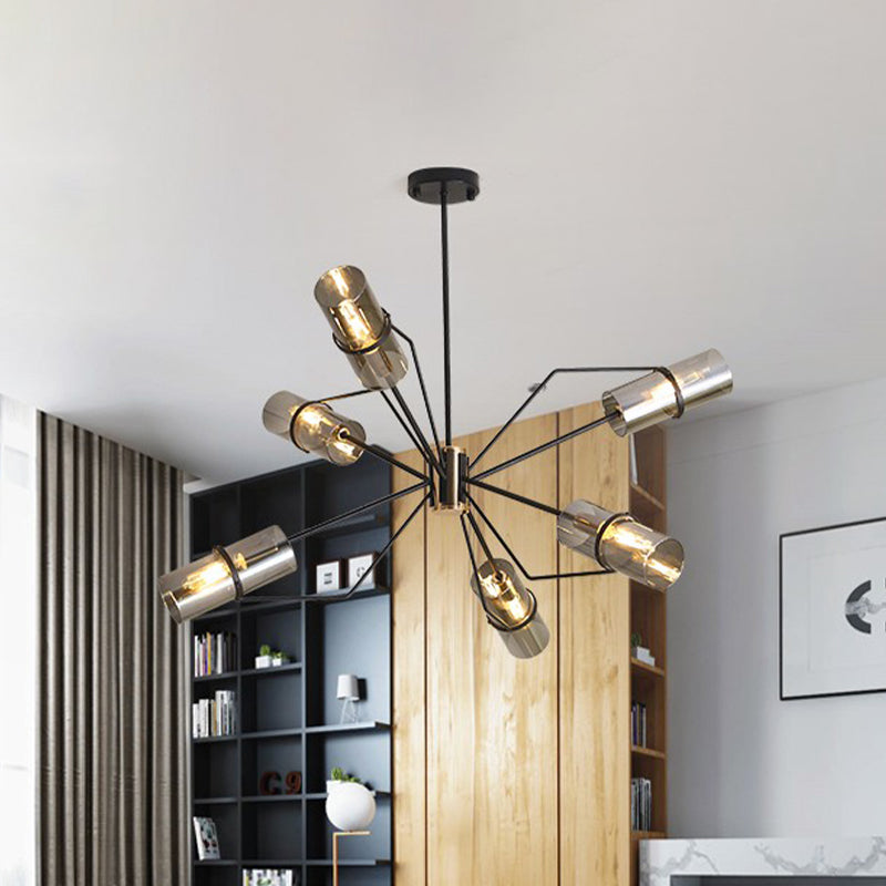 Sputnik Clear/Smoke Glass Chandelier Industrial 3/6 Heads Bedroom Hanging Light Fixture in Black