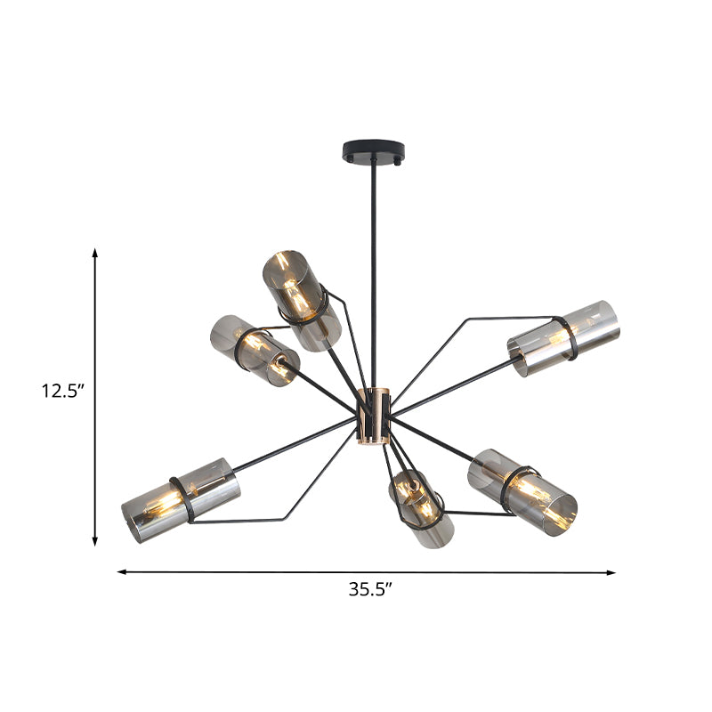 Sputnik Clear/Smoke Glass Chandelier Industrial 3/6 Heads Bedroom Hanging Light Fixture in Black