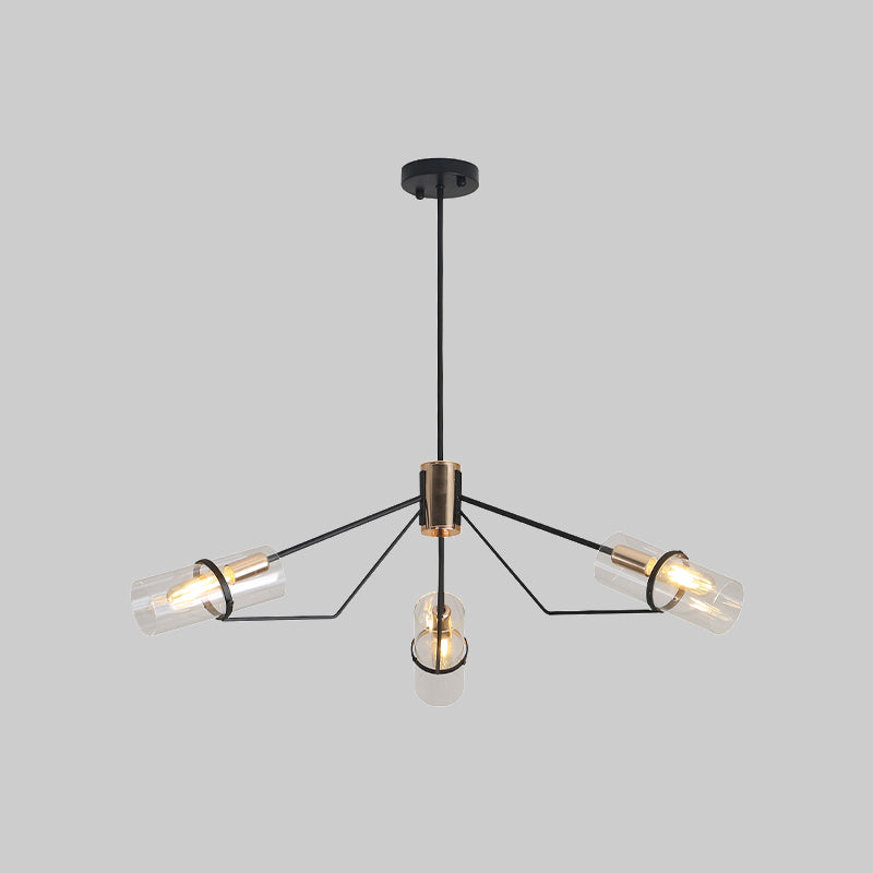 Sputnik Clear/Smoke Glass Chandelier Industrial 3/6 Heads Bedroom Hanging Light Fixture in Black