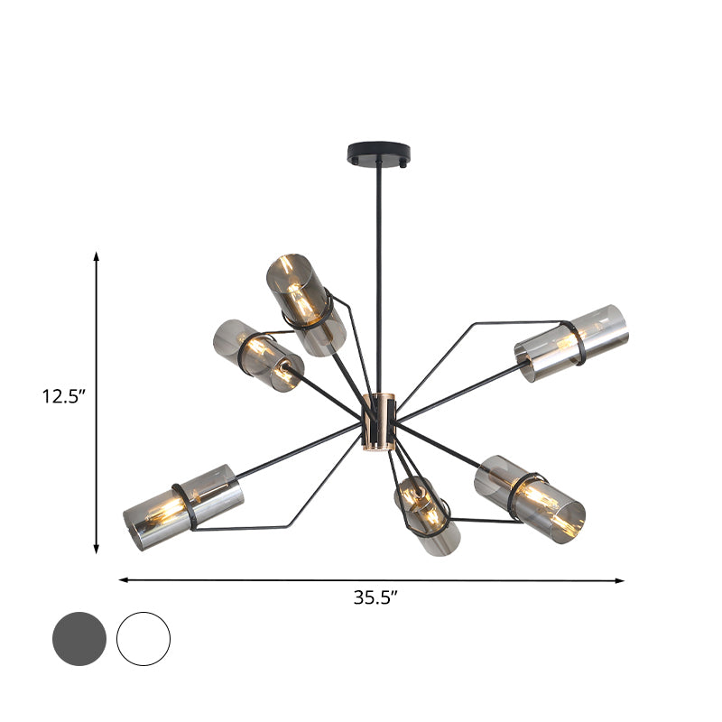 Sputnik Clear/Smoke Glass Chandelier Industrial 3/6 Heads Bedroom Hanging Light Fixture in Black