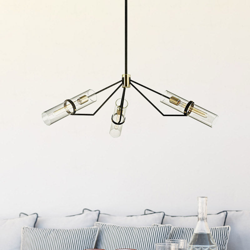 Sputnik Clear/Smoke Glass Chandelier Industrial 3/6 Heads Bedroom Hanging Light Fixture in Black