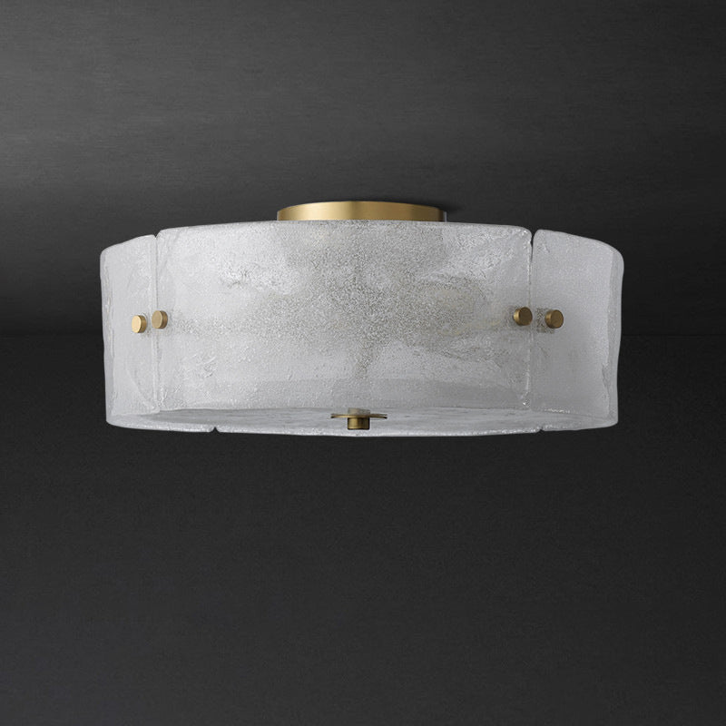 4-Bulb Circle Flush Ceiling Light Mid Century White Textured Glass Flush Mount Fixture