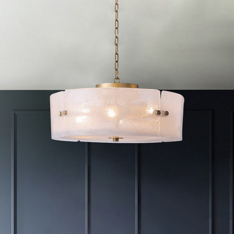 Circular Living Room Chandelier Traditional Frosted White Glass 4 Lights Brass Pendant Light