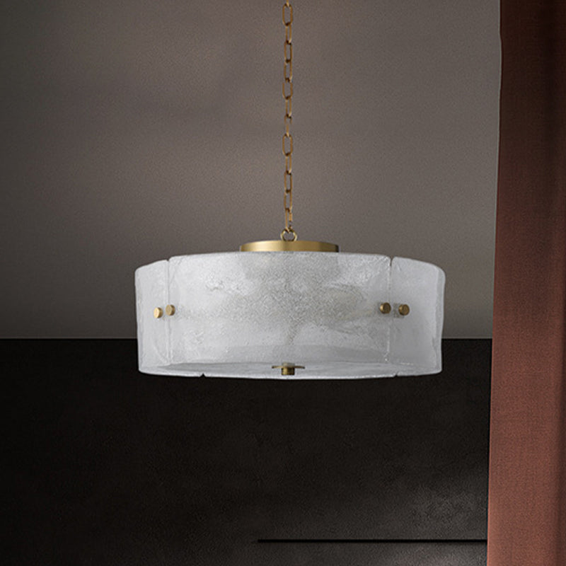 Circular Living Room Chandelier Traditional Frosted White Glass 4 Lights Brass Pendant Light