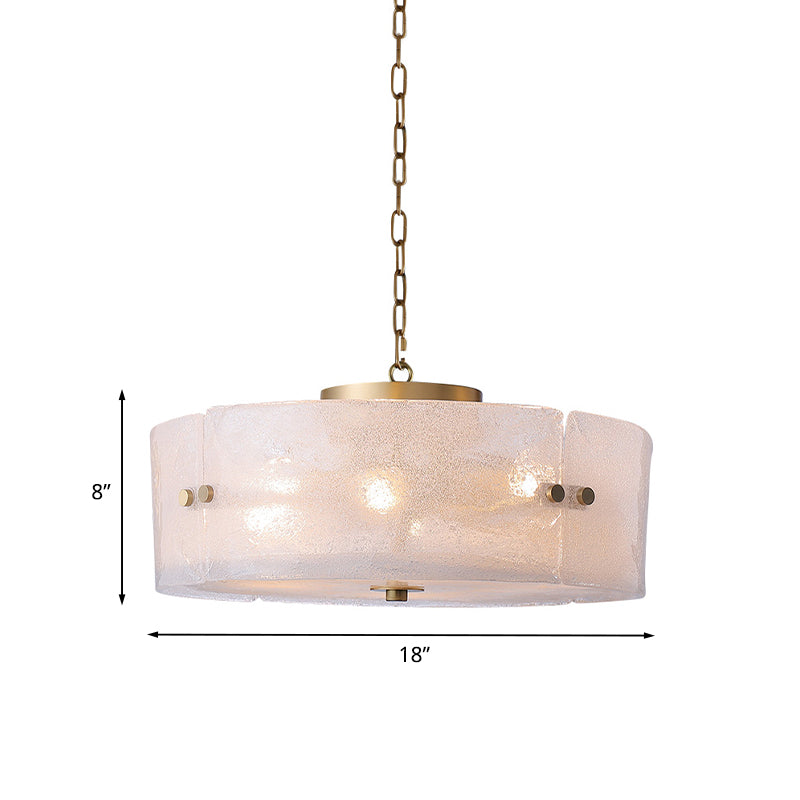 Circular Living Room Chandelier Traditional Frosted White Glass 4 Lights Brass Pendant Light