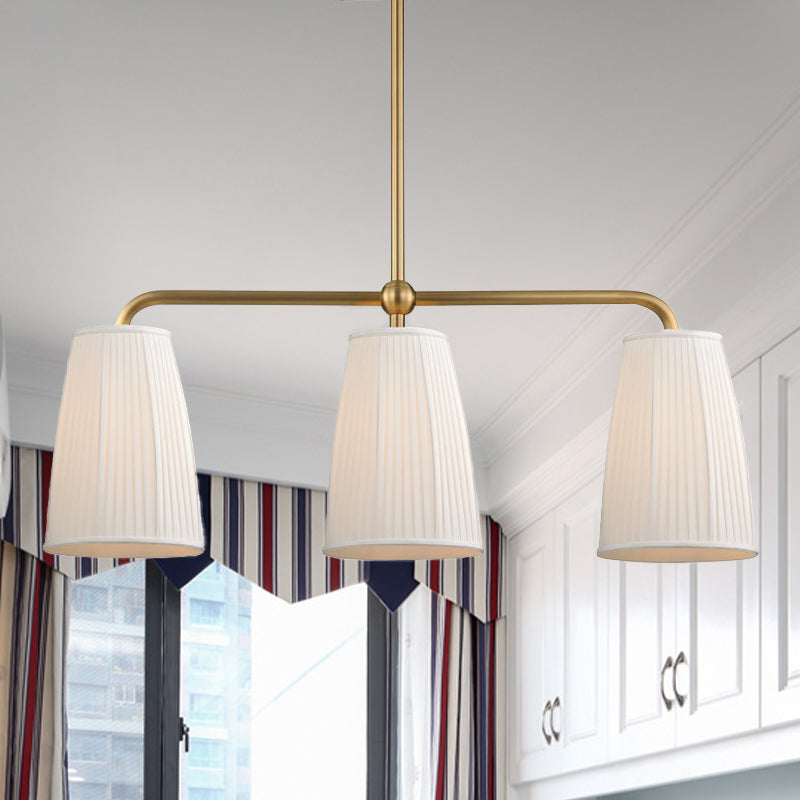 3/6 Bulbs Hanging Chandelier Rural Dress Shaped Pleated Fabric Pendant Ceiling Light in Gold over Dining Table