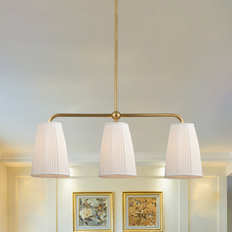 3/6 Bulbs Hanging Chandelier Rural Dress Shaped Pleated Fabric Pendant Ceiling Light in Gold over Dining Table