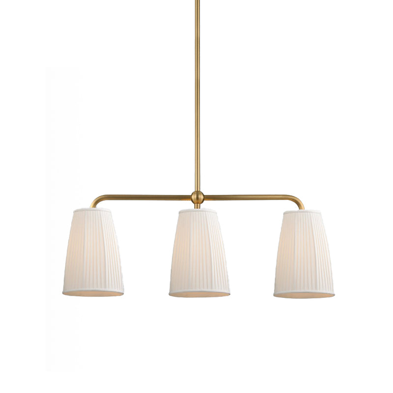 3/6 Bulbs Hanging Chandelier Rural Dress Shaped Pleated Fabric Pendant Ceiling Light in Gold over Dining Table
