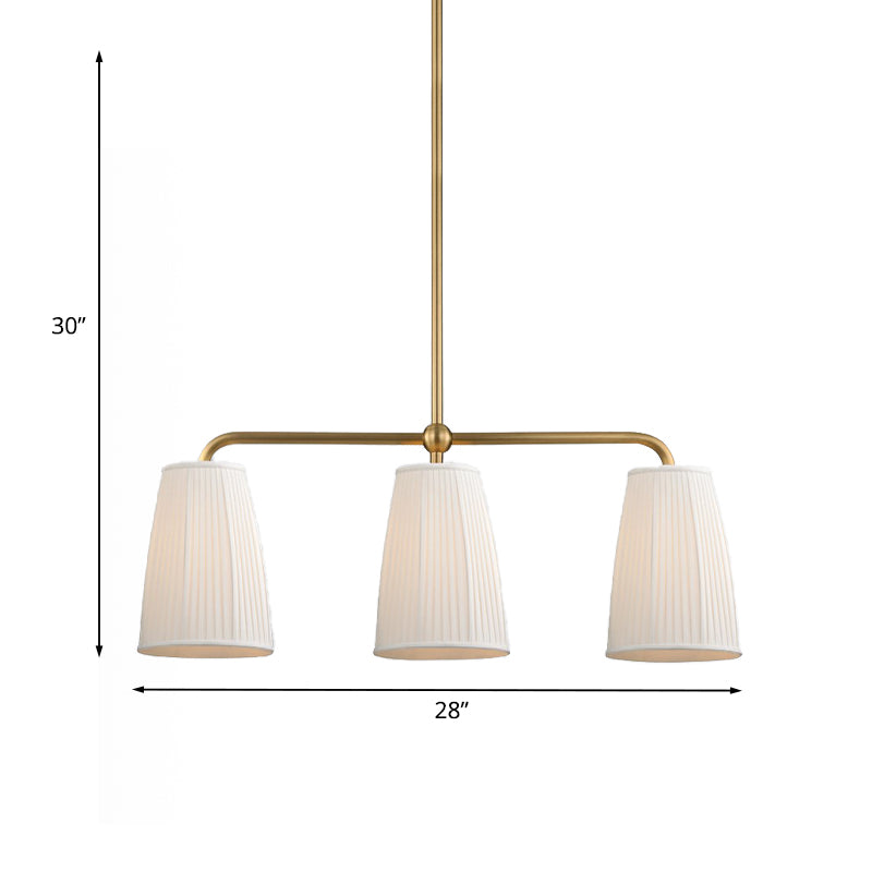 3/6 Bulbs Hanging Chandelier Rural Dress Shaped Pleated Fabric Pendant Ceiling Light in Gold over Dining Table