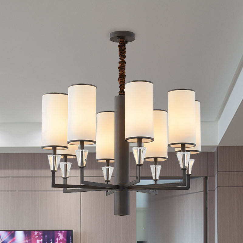 6/8 koppen stof kroonluchter lamp traditionele witte kolom eettafel suspensie hanger licht met kristallen decor