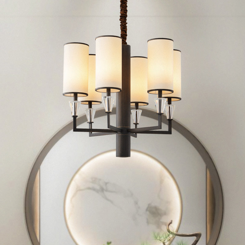 6/8 koppen stof kroonluchter lamp traditionele witte kolom eettafel suspensie hanger licht met kristallen decor