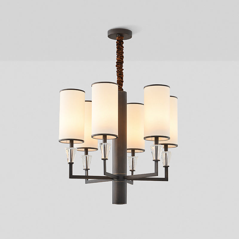 6/8 koppen stof kroonluchter lamp traditionele witte kolom eettafel suspensie hanger licht met kristallen decor
