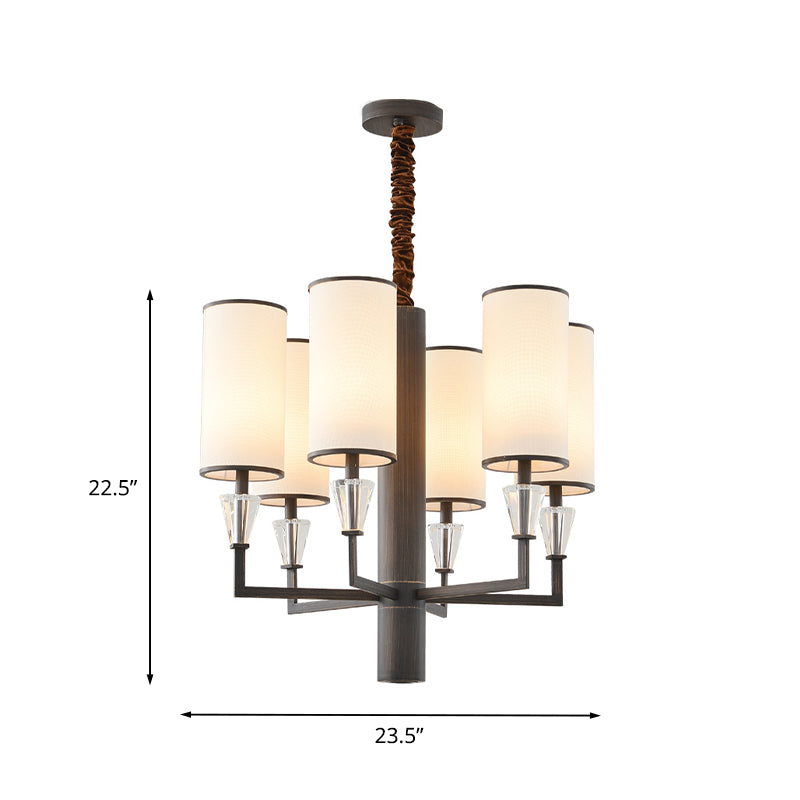 6/8 koppen stof kroonluchter lamp traditionele witte kolom eettafel suspensie hanger licht met kristallen decor
