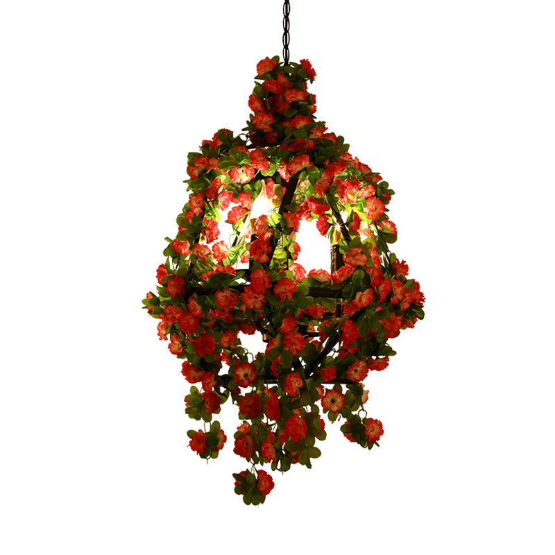 3 Lights Iron Chandelier Lighting Warehouse Black Diamond Cage Restaurant Flower Ceiling Lamp