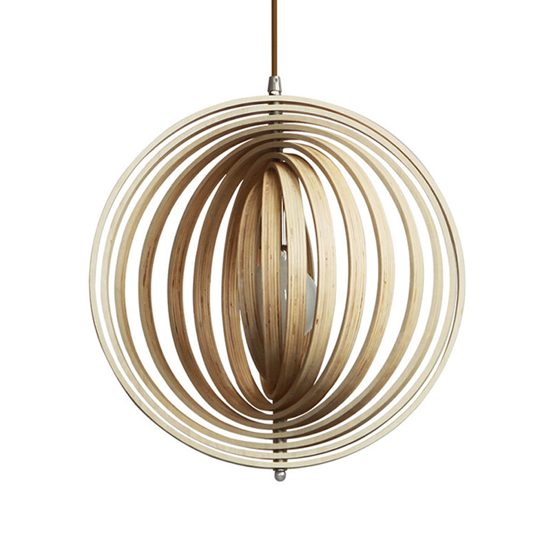 Rotatable Sphere Pendant Light Kit Asian Stylish Wood 1 Light 16"/19.5" Wide Beige Hanging Light Fixture