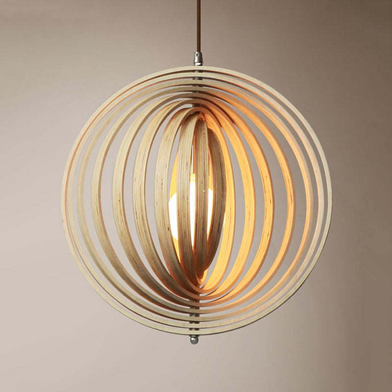 Rotatable Sphere Pendant Light Kit Asian Stylish Wood 1 Light 16"/19.5" Wide Beige Hanging Light Fixture