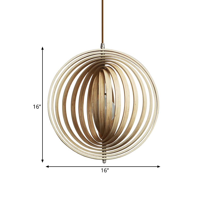 Rotatable Sphere Pendant Light Kit Asian Stylish Wood 1 Light 16"/19.5" Wide Beige Hanging Light Fixture
