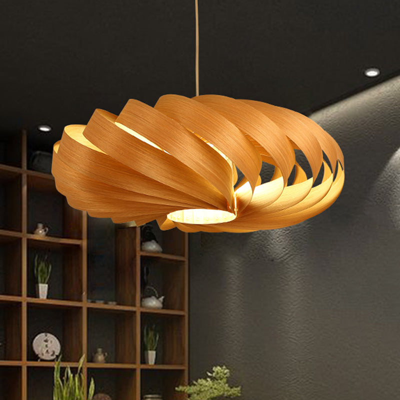 Asian 1 Kopf hängende hängende helle Holz Beige verdrehte Laterne Deckenlampe über Esstisch