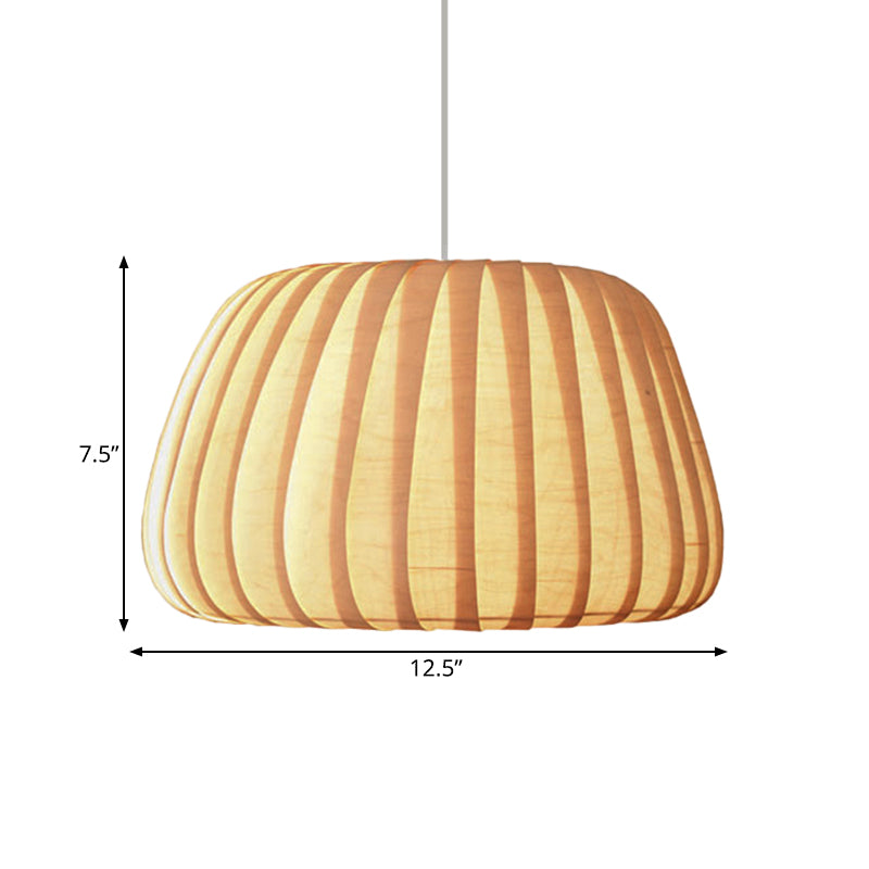 1-Light Office Pendulum Light Modern Beige Pendant Lighting Fixture with Pumpkin Wood Shade