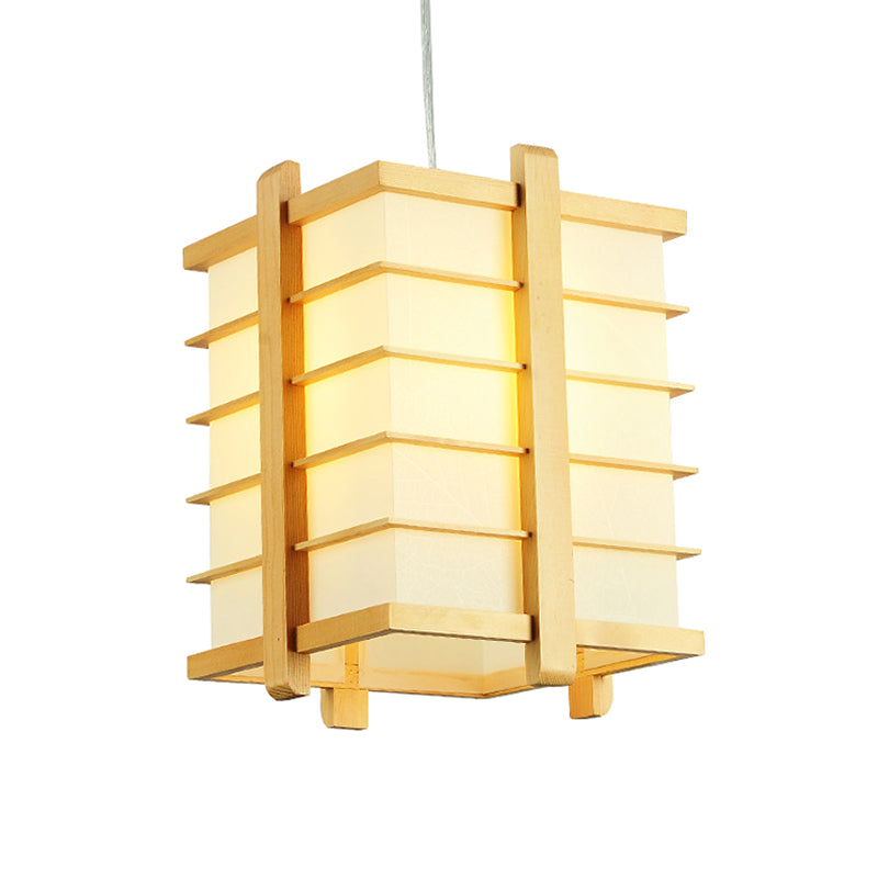 Holzdrahtkäfig -Quader -Anhänger -Lampe Japanische Einzeldecksuspension Licht in Beige