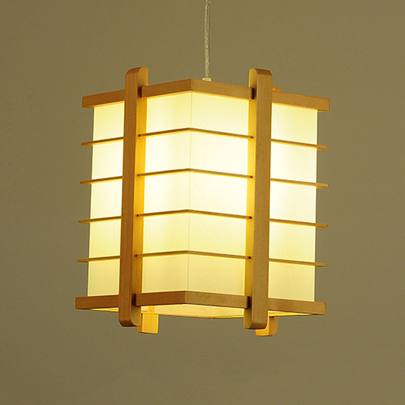 Holzdrahtkäfig -Quader -Anhänger -Lampe Japanische Einzeldecksuspension Licht in Beige