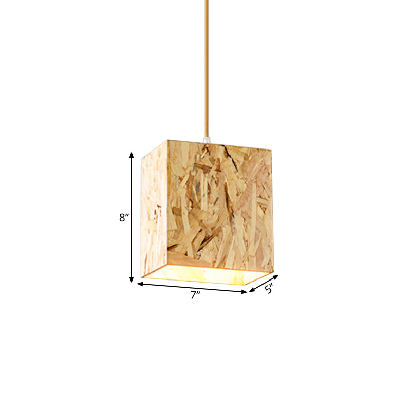 Cube Stranded Wood Ceiling Light Simple 1 Bulb Beige Hanging Light Fixture over Dinette