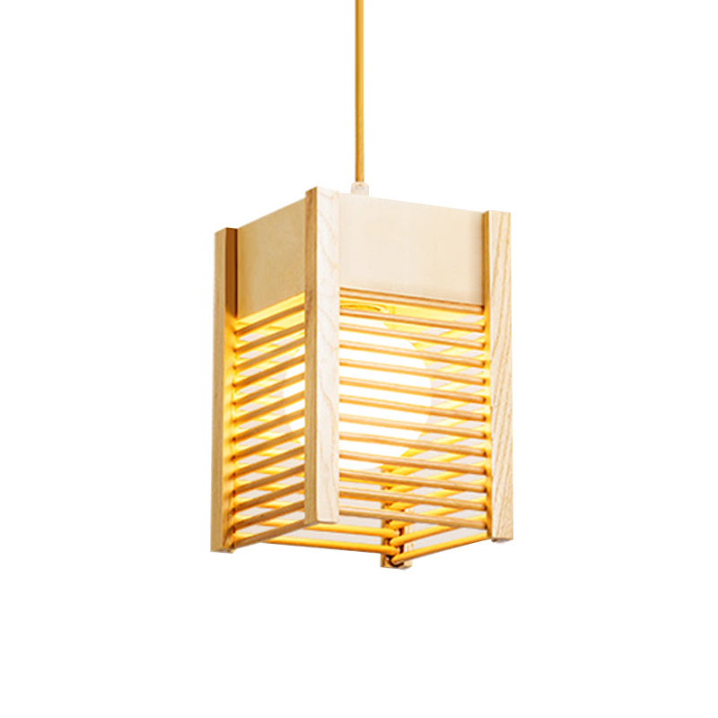 Cage Sushi House Suspension Licht Holz 1 Leichter japanischer Stil Drop Anhänger in Beige