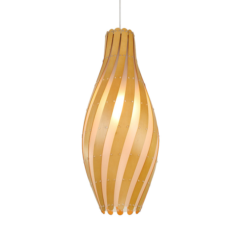 Modern Stylish 1-Light Hanging Light Beige Twisty Vase Suspension Pendant Light with Wood Shade,  6.5"/10" Width