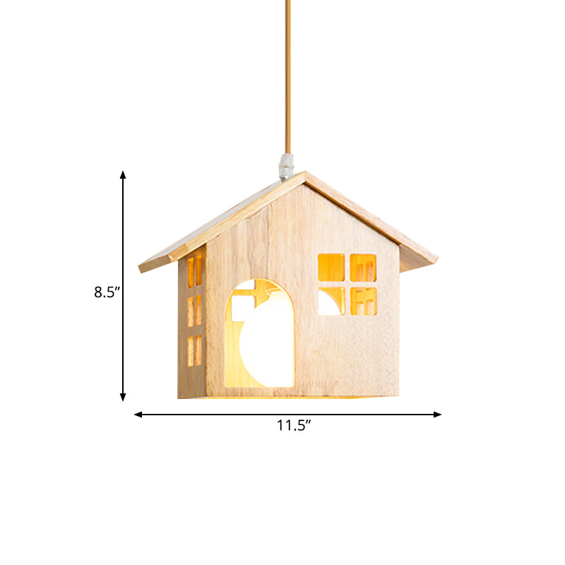 Rubber Wood House Drop Pendant Lodge Style 1 Bulb Pendulum Light over Dining Table