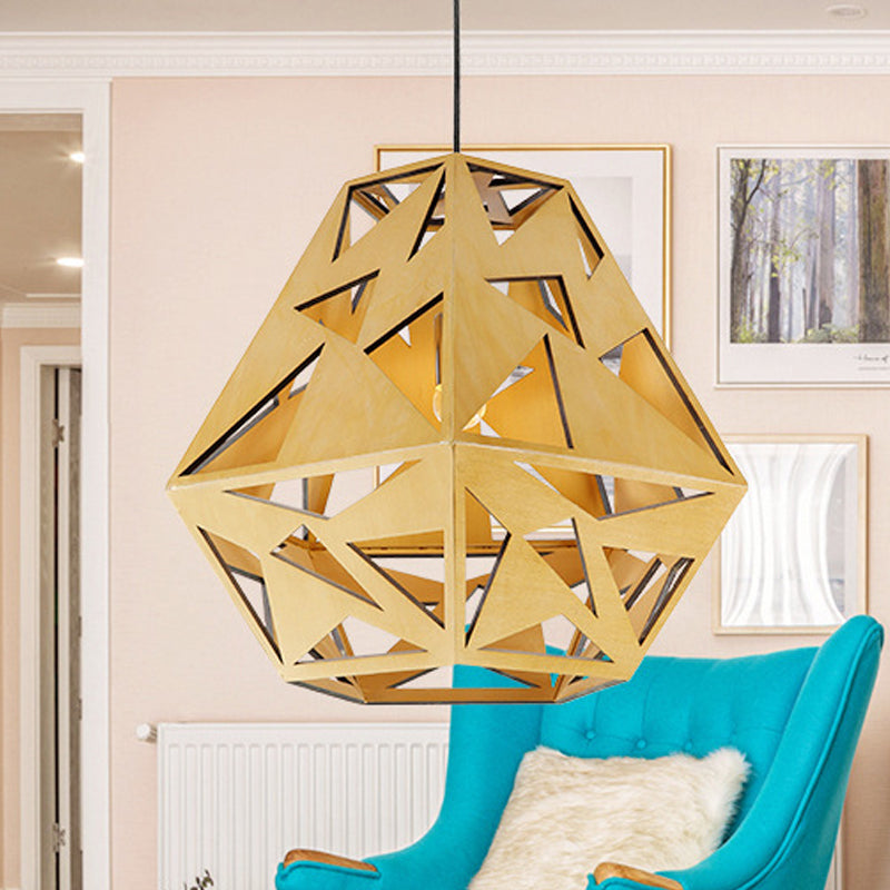 Driehoek uitsparingshangende lamp armatuur Azië hout 1 lamp eetkamer plafond suspensielamp in beige