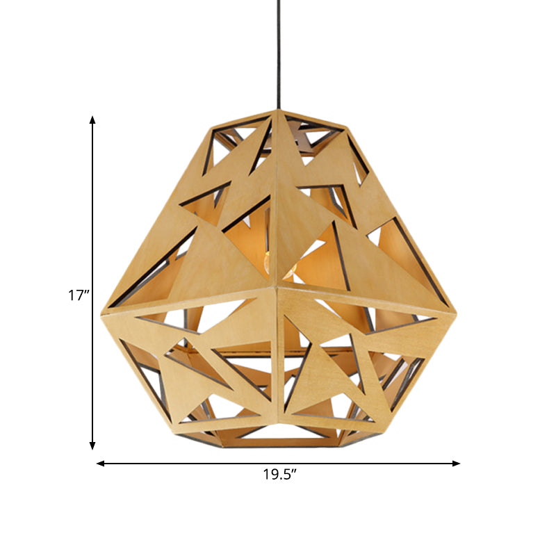 Triangle Cutout Hanging Light Fixture Asia Wood 1 Bulb Dining Room Ceiling Suspension Lamp in Beige