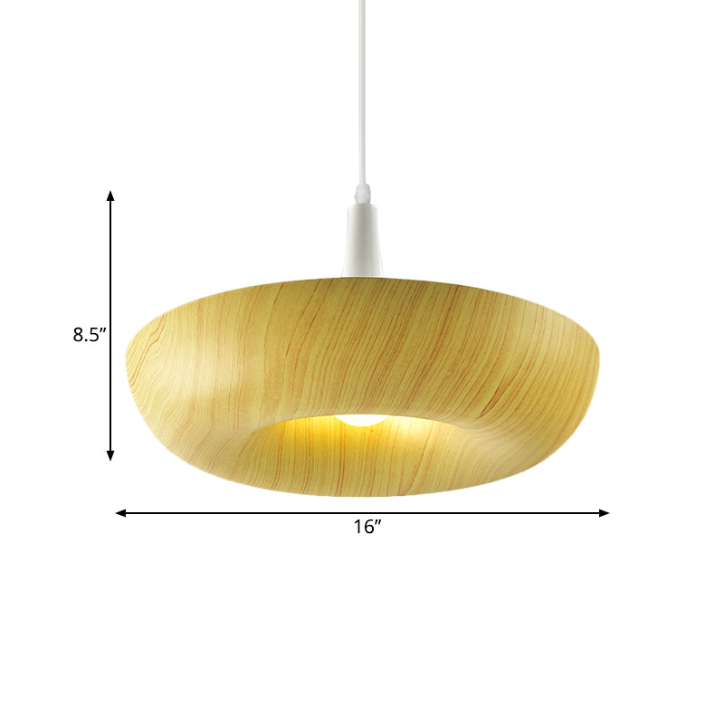 Minimalist Donut Hanging Light Aluminum Single Living Room Pendant Lamp in Beige with Wood Grain Texture Design