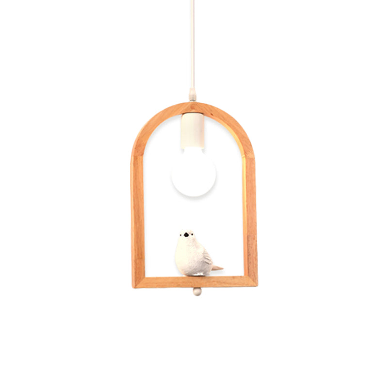 Resin Bird Pendant Ceiling Lamp Nordic 1 Light White Pendulum Light with Wooden Arch Frame