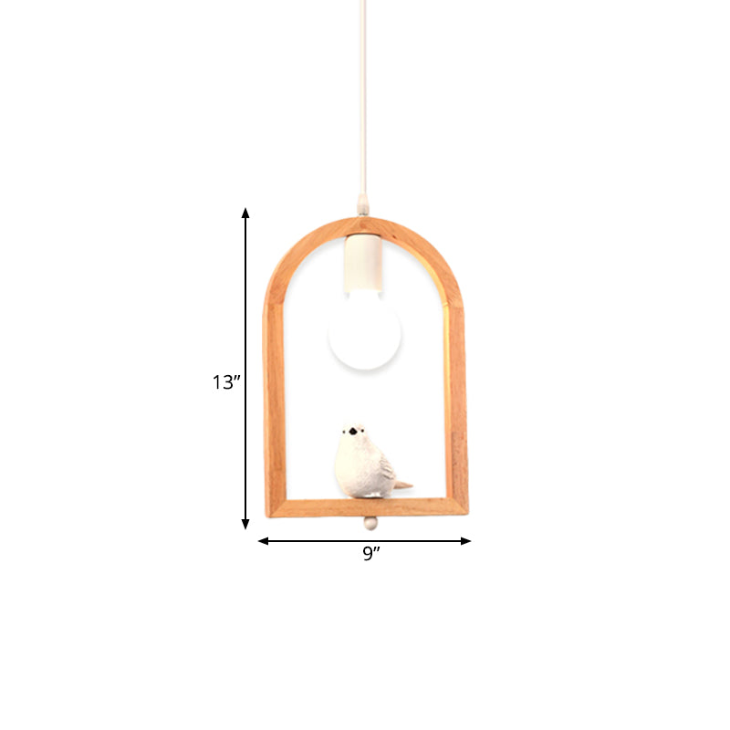 Resin Bird Pendant Ceiling Lamp Nordic 1 Light White Pendulum Light with Wooden Arch Frame