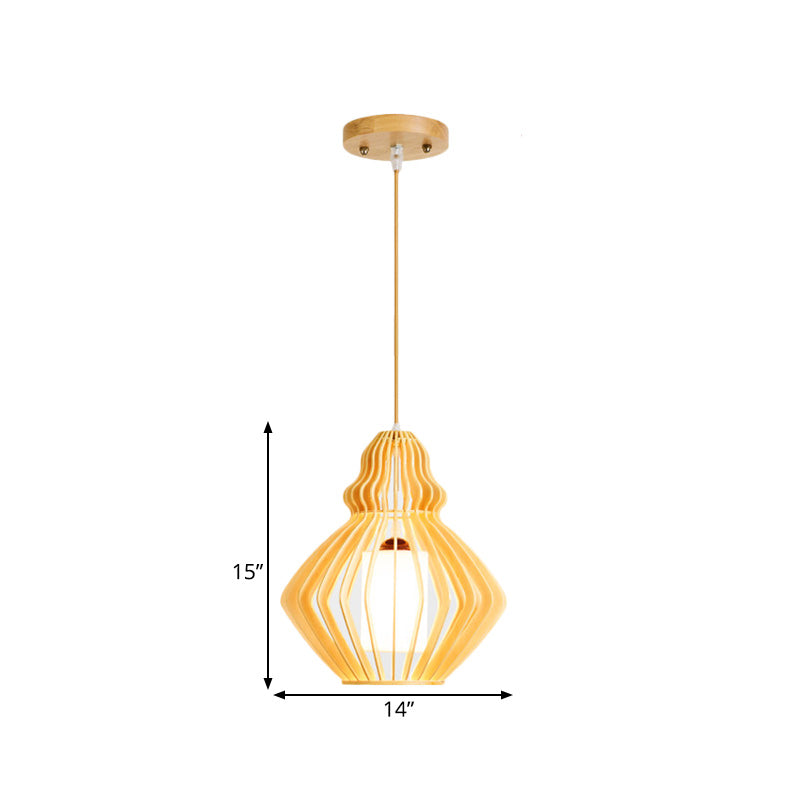 Bellied Basswood Ceiling Hanging Lantern Asian 1 Light Beige Pendant Light over Restaurant Table