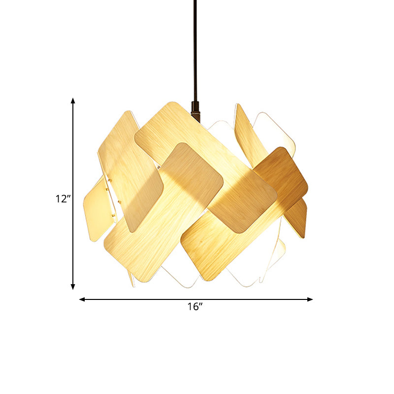 Lustre épissé beige moderniste moderniste 3 têtes luminaire suspendu en bois sur table à manger