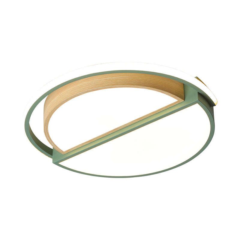 Macaron Sliced ​​Round Iron Deckenleuchte 16,5"/20,5" breite LED-Unterputzbeleuchtung in Grün/Grau-Holz, warmes/weißes Licht