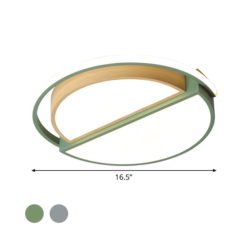 Macaron Sliced ​​Round Iron Deckenleuchte 16,5"/20,5" breite LED-Unterputzbeleuchtung in Grün/Grau-Holz, warmes/weißes Licht