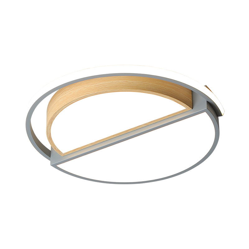 Macaron Sliced ​​Round Iron Deckenleuchte 16,5"/20,5" breite LED-Unterputzbeleuchtung in Grün/Grau-Holz, warmes/weißes Licht
